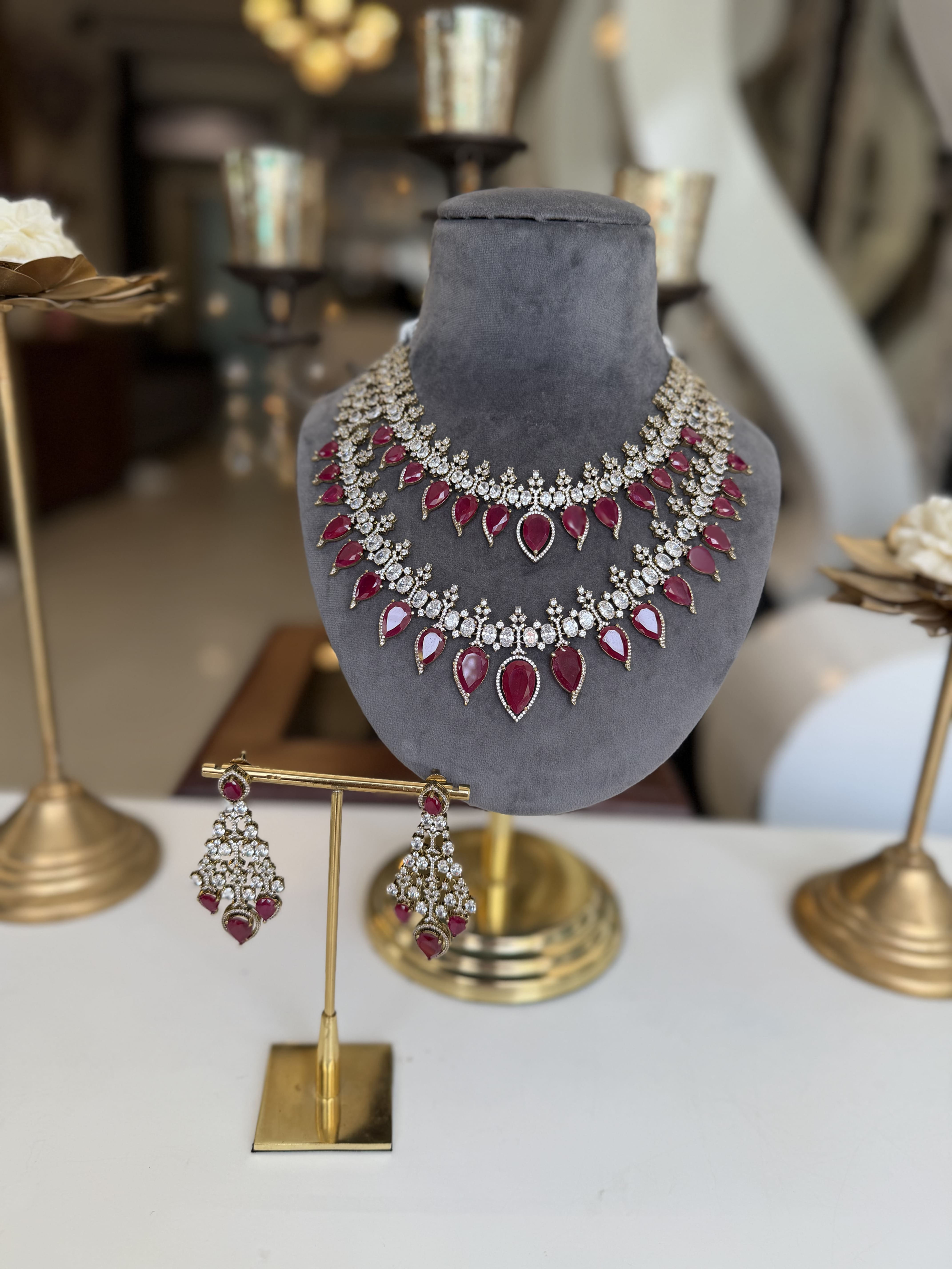 Ruby Royale Statement Necklace Set