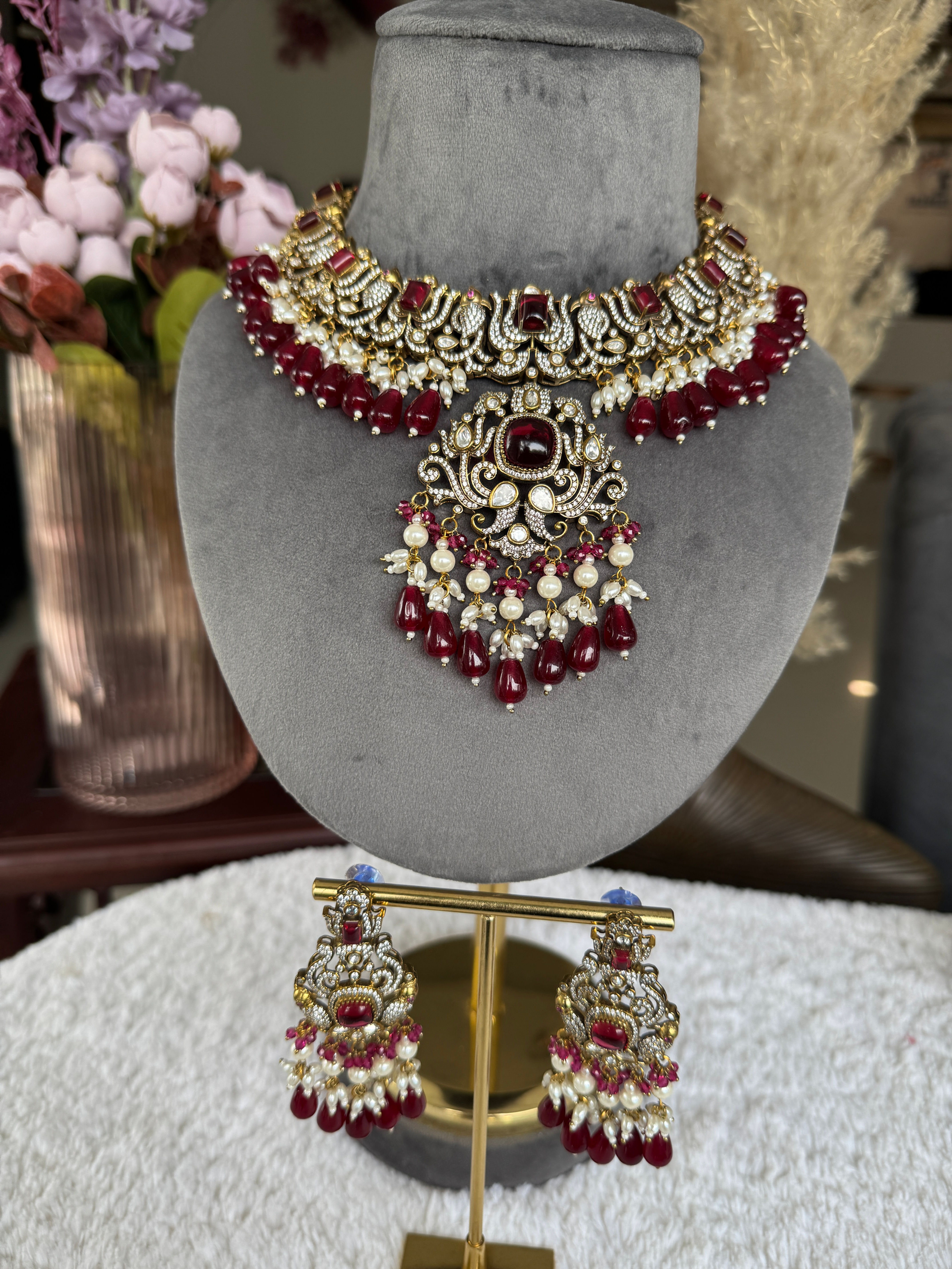 Ruby Pearl Bridal Neckpiec