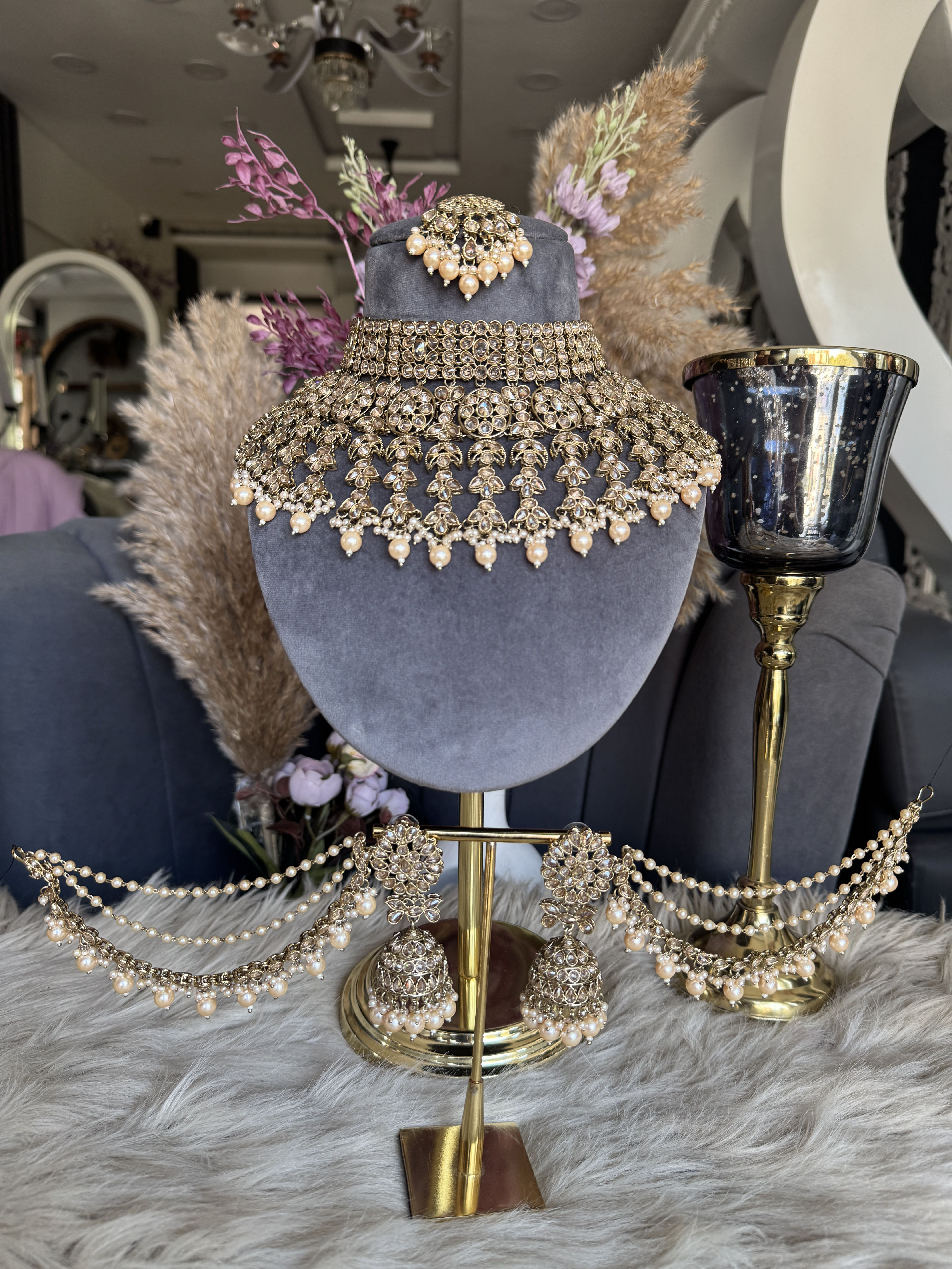Pearl Tassel Maang Tikka Bridal Set