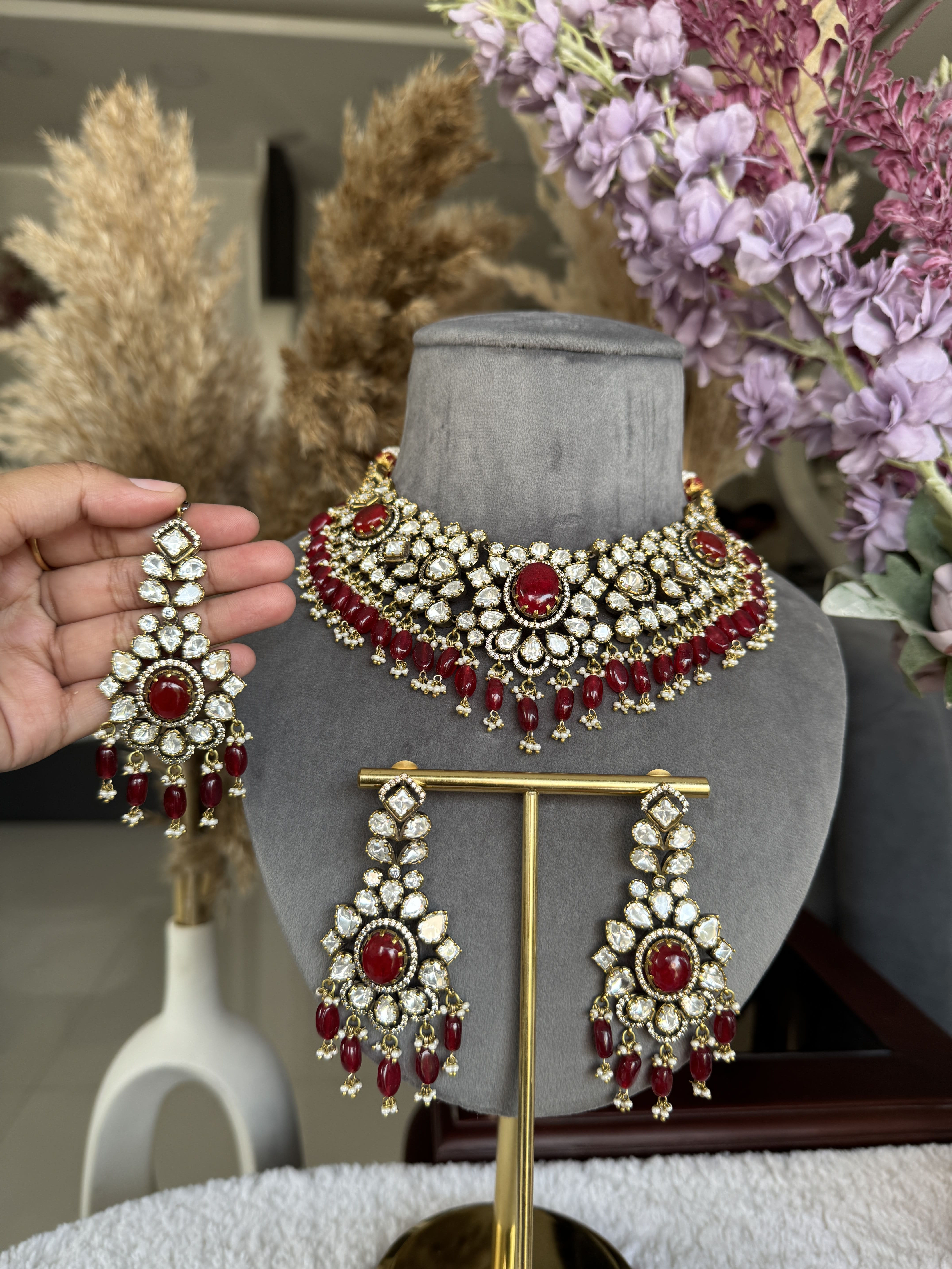 The Royal Meenakari Ruby Polki Set
