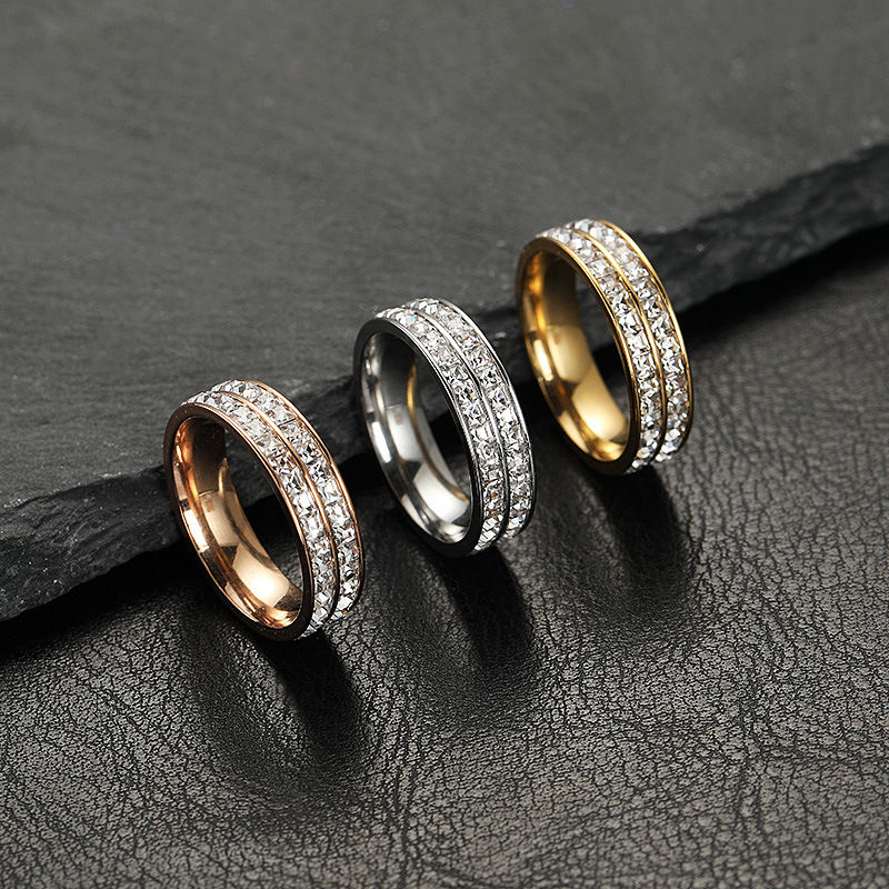 Women's Simple Stainless Steel Zircon Ring (Single/Dual Row)