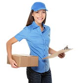 woman wearing cap doing package delivery