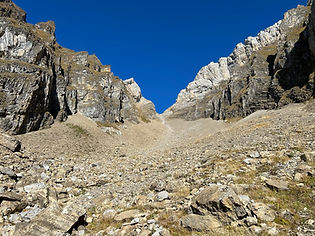 Steep scree climb to Col de la Forclaz