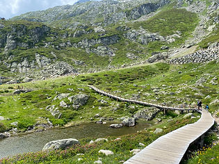 Wooden bridgeway on the way to Flegere