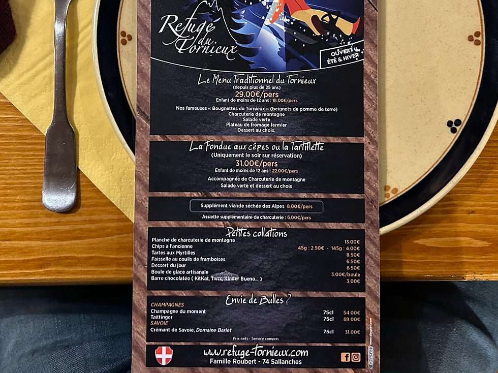 Refuge de Tornieux Menu