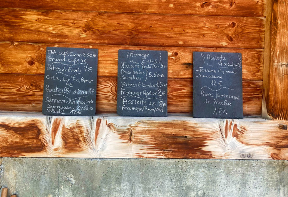 Menu of the Alpage de Blaitière