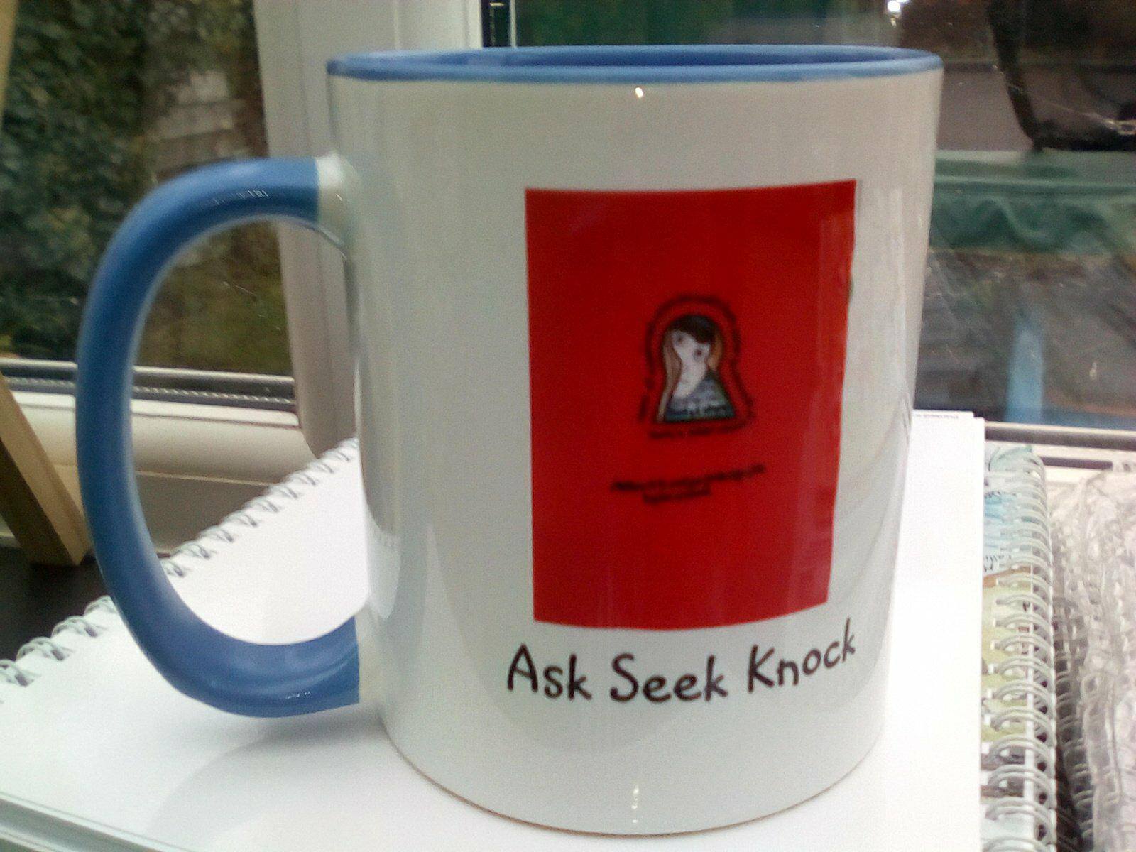 'Ask Seek Knock' mug