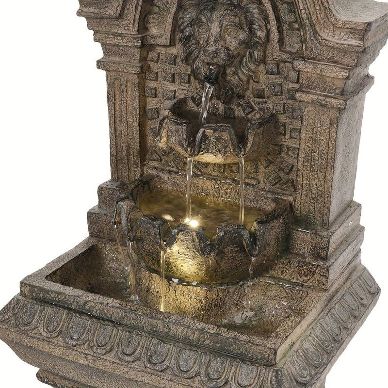 Thumbnail: Large Lion's Head Solar Water Feature with LED Lights - Cascade 3 Levels