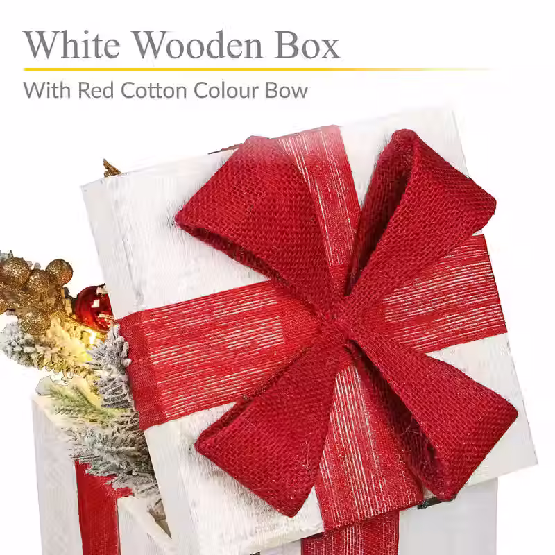 Thumbnail: Wooden Pre-Lit LED Gift Box Christmas Decoration, Parcel Indoor Christmas Decor