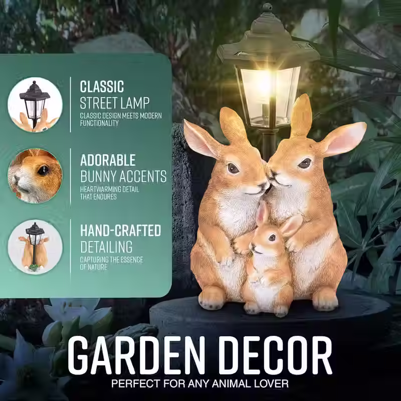 Thumbnail: Solar Rabbit Garden Light Ornament – Outdoor Resin Bunny Family Lantern Statue