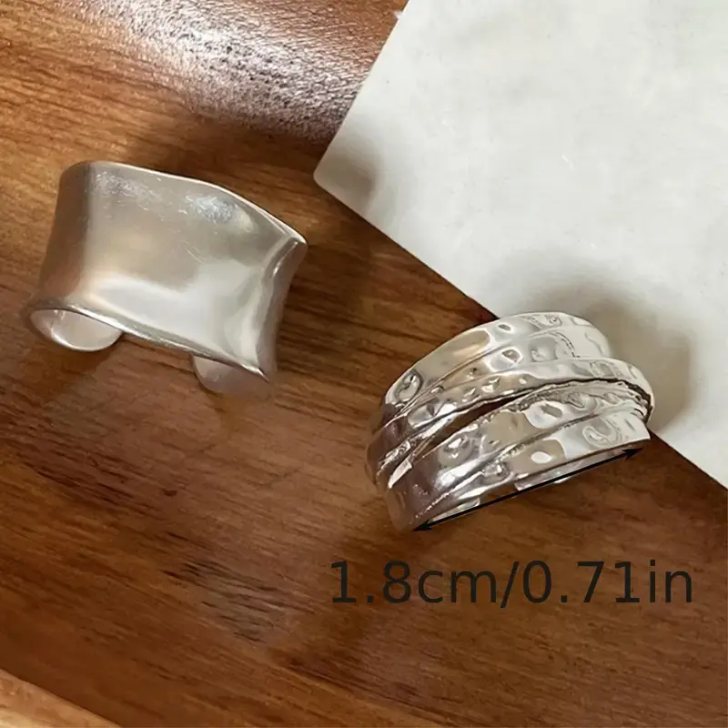 Thumbnail: 2pcs Adjustable Rings for Women, Wide Edge Geometric Irregular Line Ring