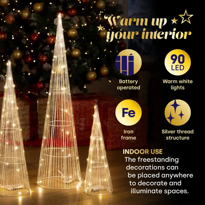 Thumbnail: 3pc LED Light Up Christmas Tree Cones, Free-Standing Christmas Décor