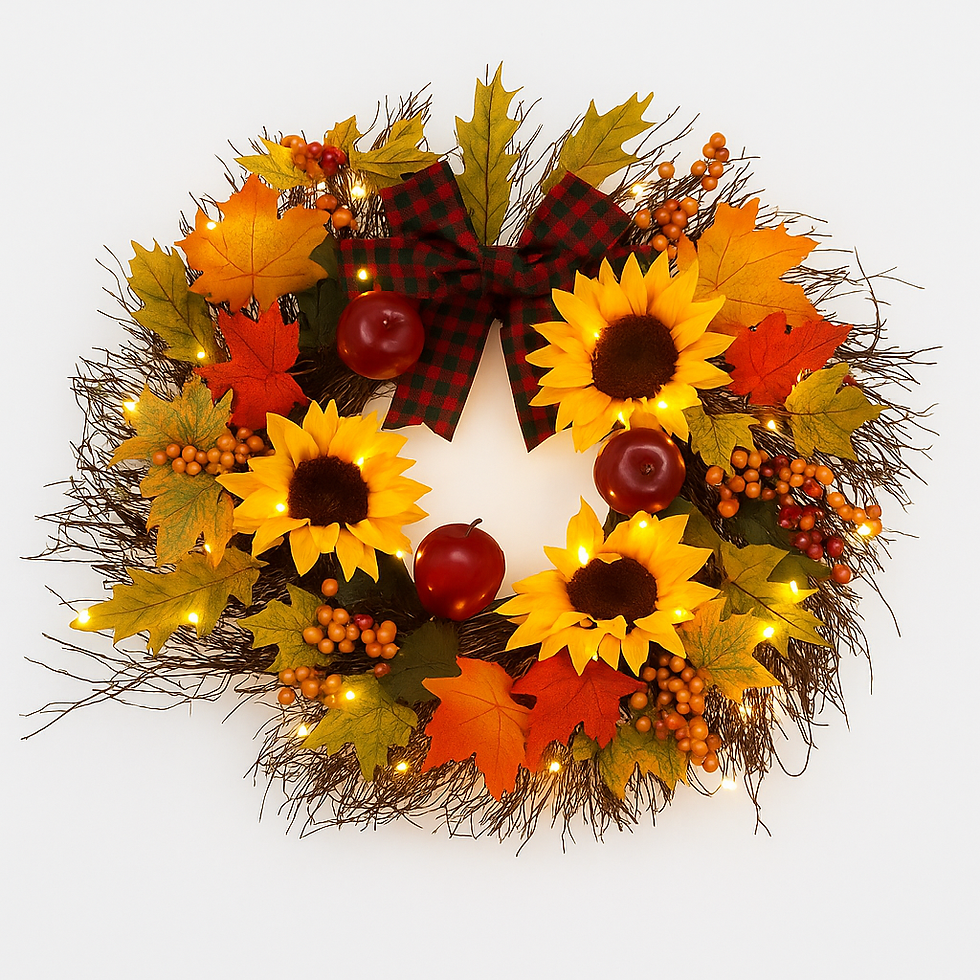 Thumbnail: 45 cm Light-Up Autumn Wreath for Front Door, Solar Powered