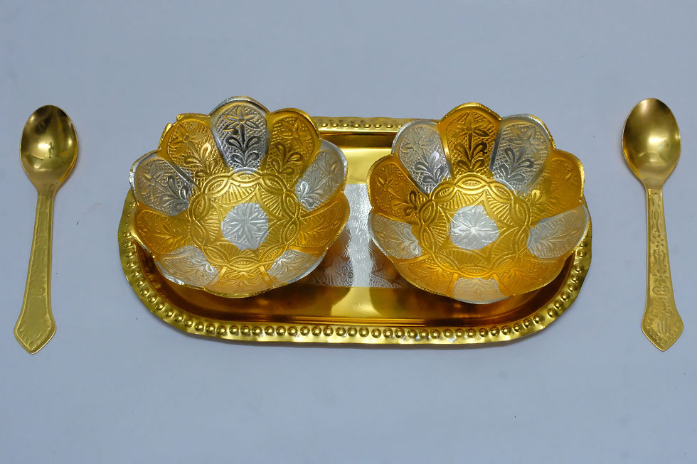 Thumbnail: Silver & Gold Plated Lotus Design TWOBOWLSET (3.5” Diameter)