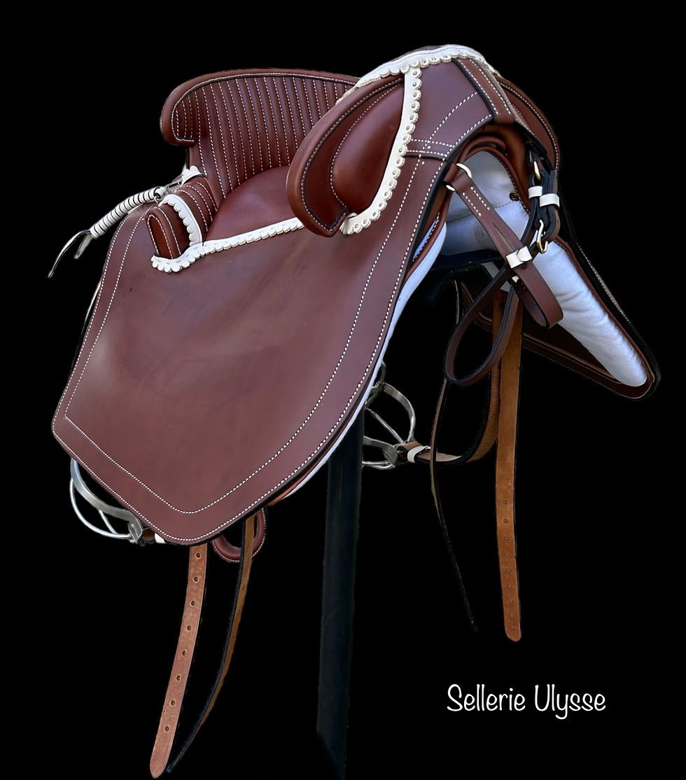 Miniature : Selle Camargue Demie Noisette "Pommeau Cannelé & Festons Blanc