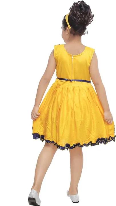 Girls Midi Knee Length Festive Wedding Dress Yellow Sleeveless