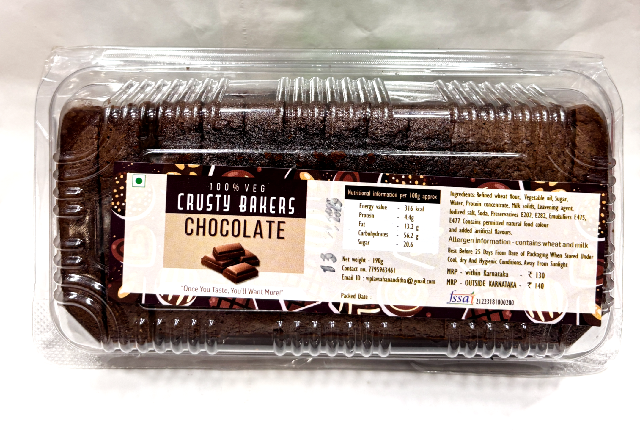 Chocolate Cake -100% Veg - 190Gm