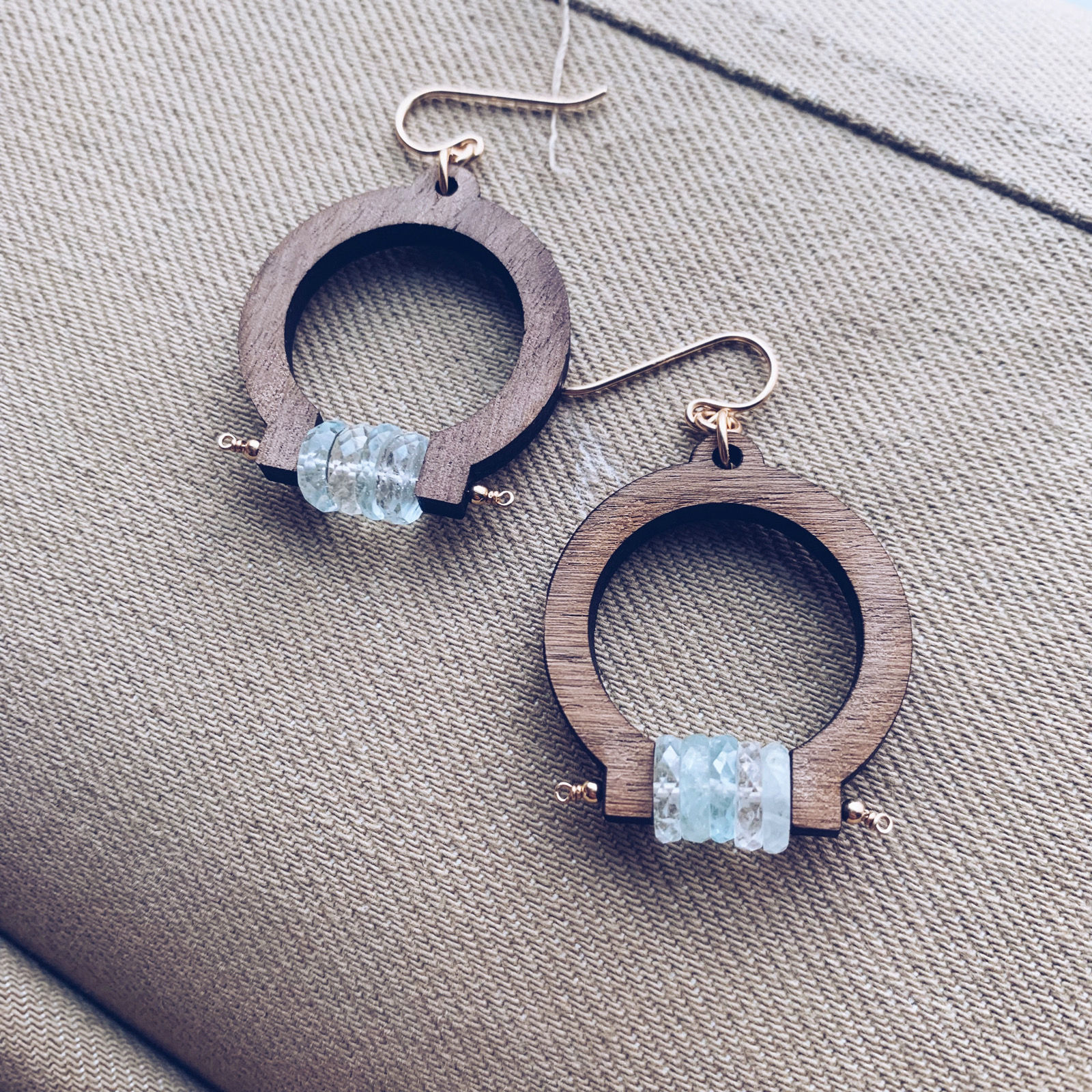 Surine Earrings - Aquamarine /w Walnut Hardwood