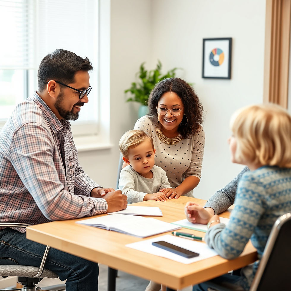 a family receiving services from the state is with their child at a meeting with their cas