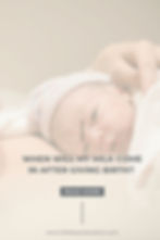 Newborn baby wearing a striped beanie cuddles close to a person. Text overlays: "When will my milk come in after giving birth?" and "Read More."