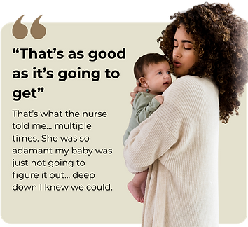 image of mom with cury brown hair holdingbaby with dark brown hari gold background wih quote says that's as good as its going to get.. thats what the nurse told me. she was so adamant my baby ws just not going to figure it deep down I knew we could