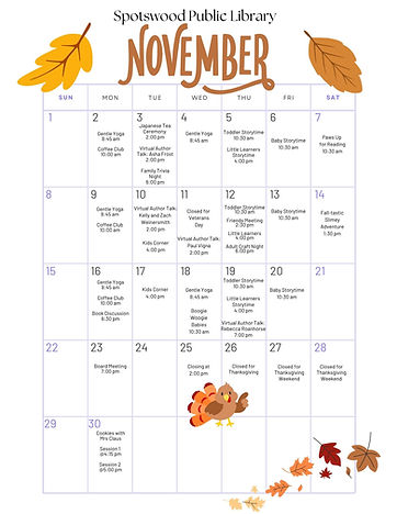 Spotswood Public Library November 2026 Calendar