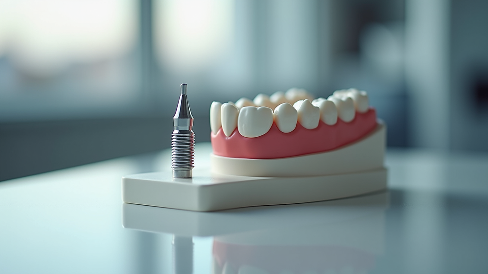 Close-up view of dental implant model on a table