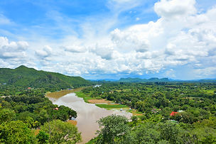 River and mountain landscapes in Kanchanaburi, Thailand
