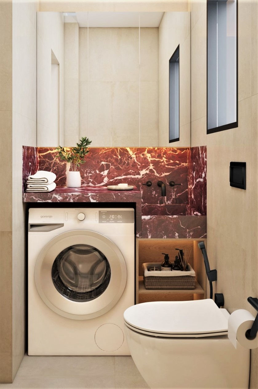 powder room with washing machine