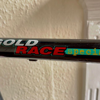 Faded Gold Race Special logo on a vintage Bianchi bike, before restoration