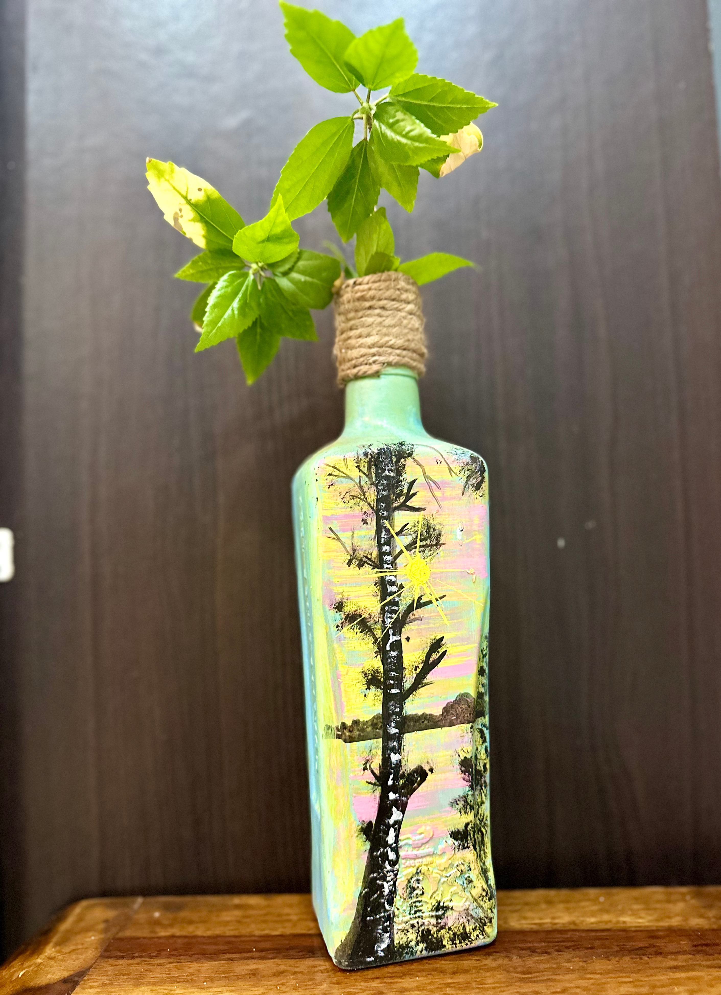 Beautiful natural landscape : hand crafted bottle/ planter