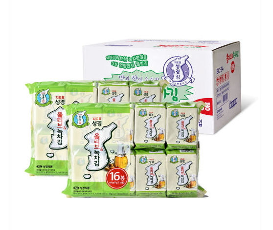 sung gyungสาหร่าย ผสมน้ำมันมะกอกและผงชาเขียว สาหร่าย 32 ซอง