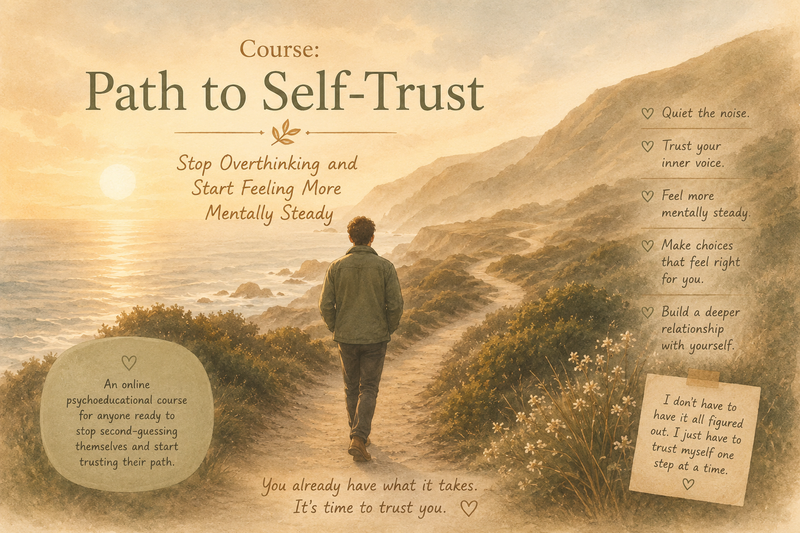 man walking along a coast line path with the words the path to self trust