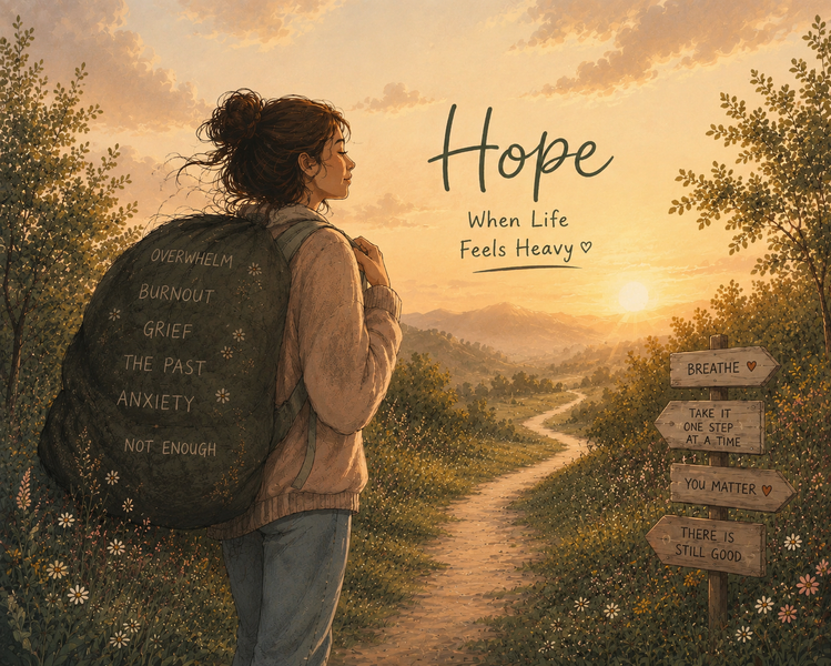 hope when life fees heavy - carrying a heavy bag full of emotional exhaustion, burnout, overwhelm