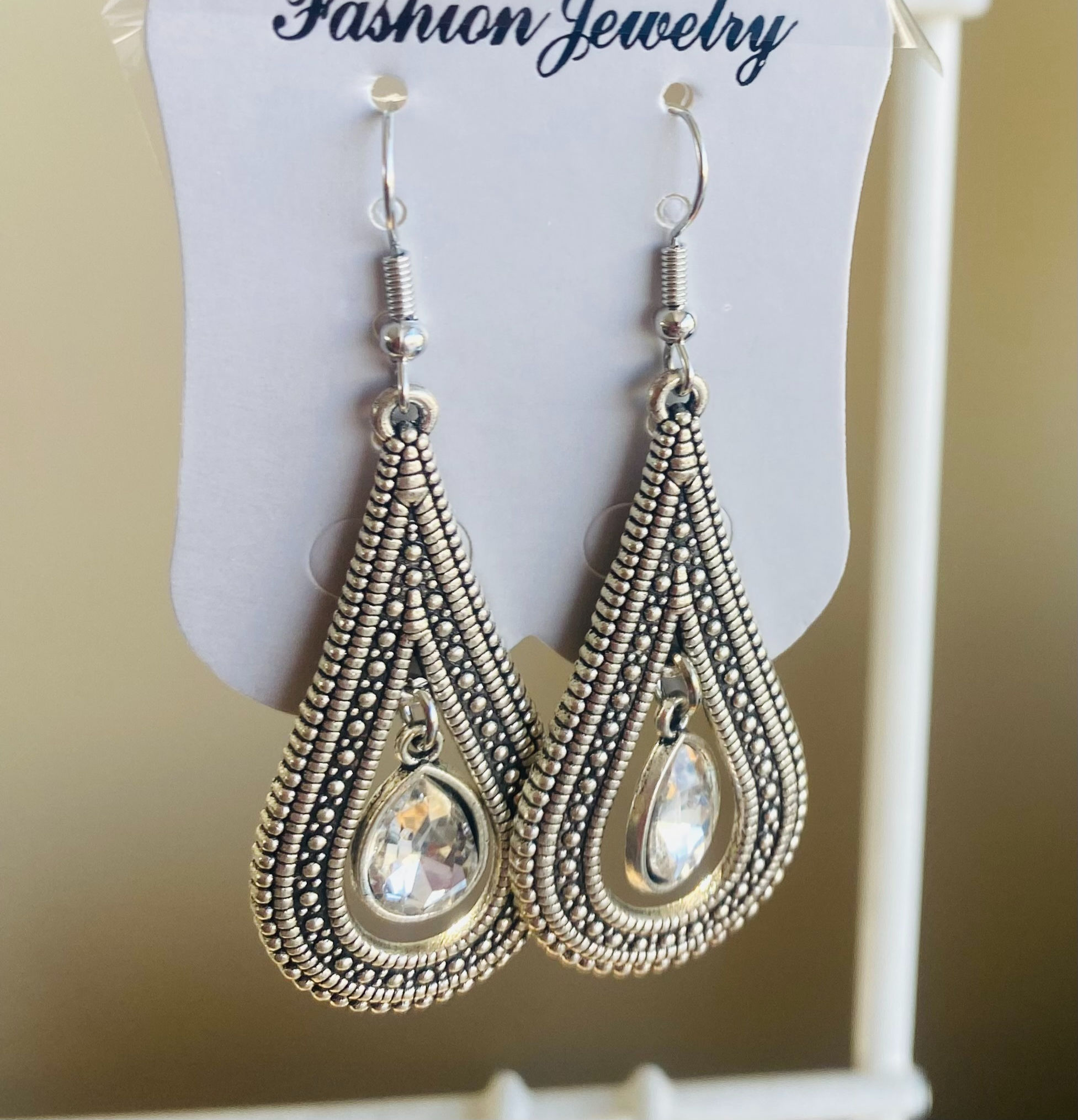 Silver Effect & Diamante Dropdown earring