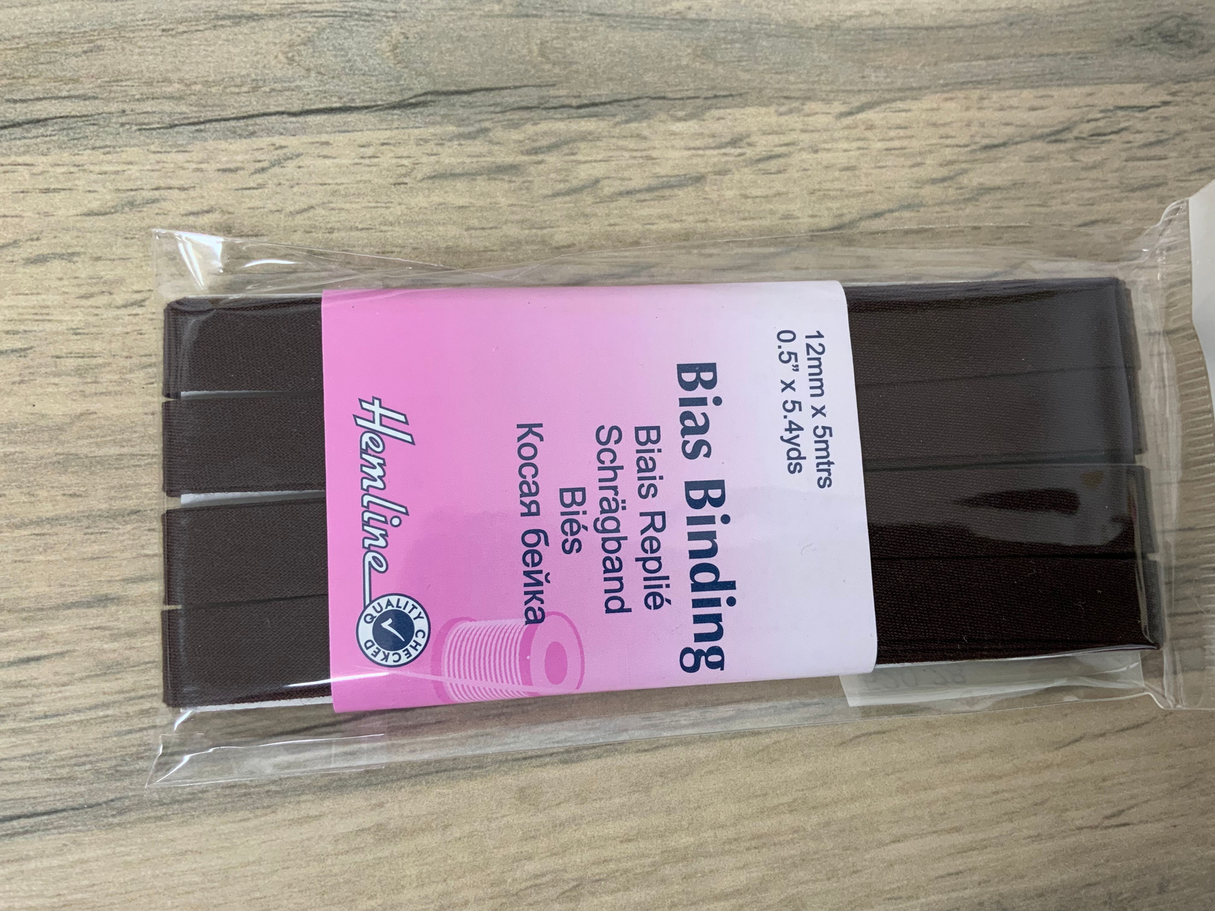 12mm Hemline Polycotton bias binding Brown - 5m pack