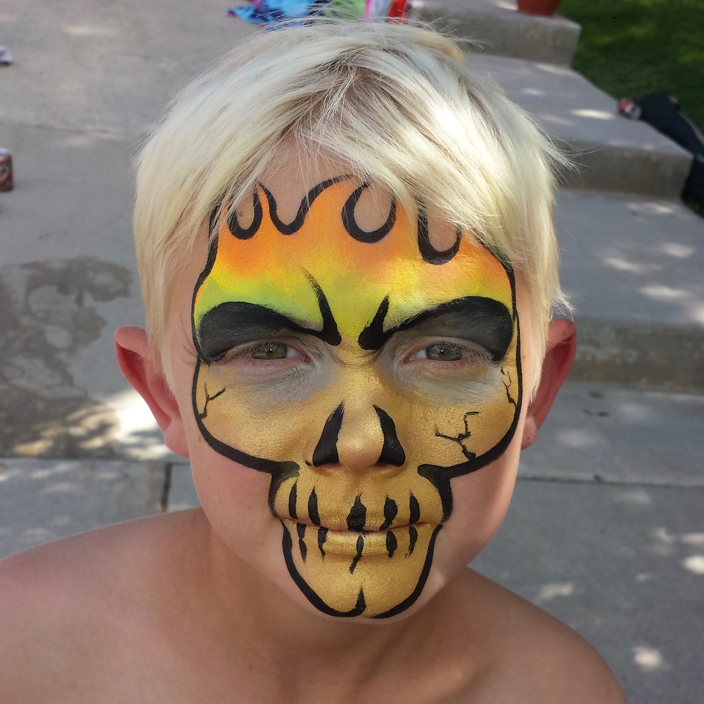 Neon flaming skull