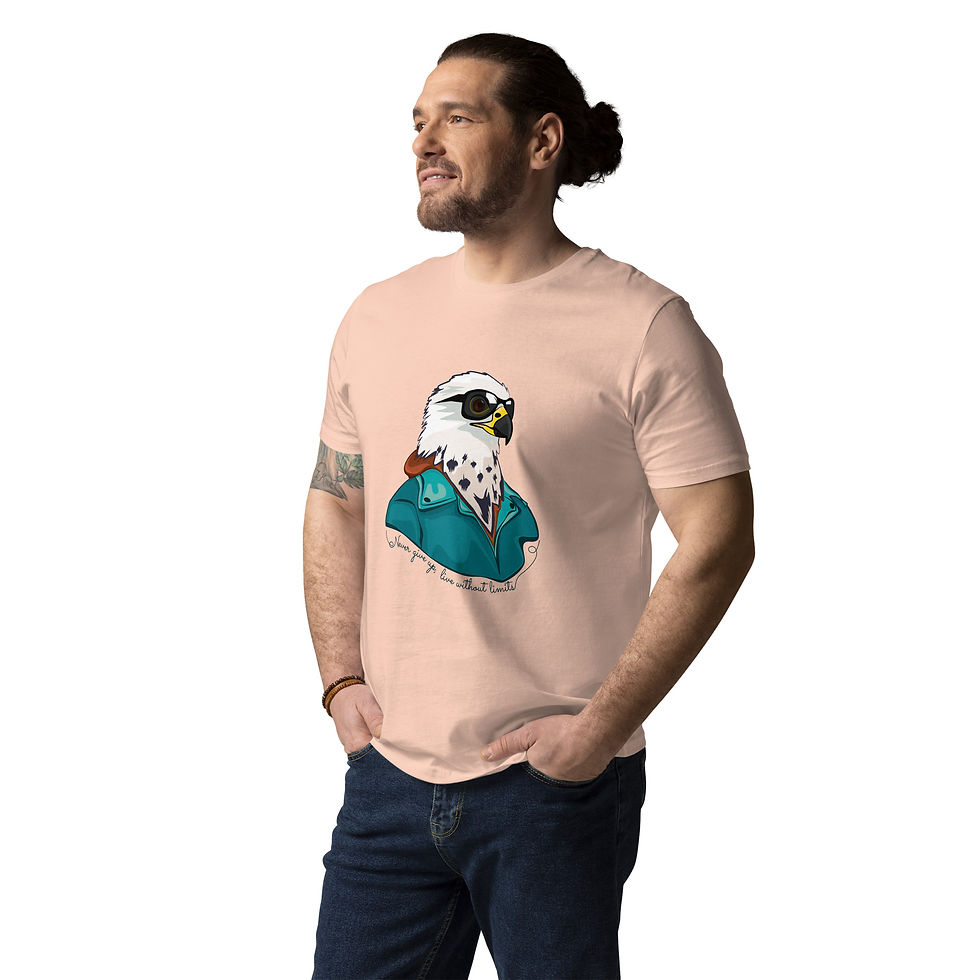 Miniatura: Camiseta de algodón orgánico - Halcón Peregrino - Never give up,...