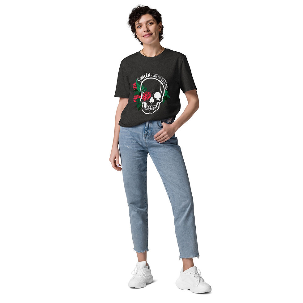 Miniatura: Camiseta unisex de algodón orgánico- Sonríe mientras estés vivo - Oscuro