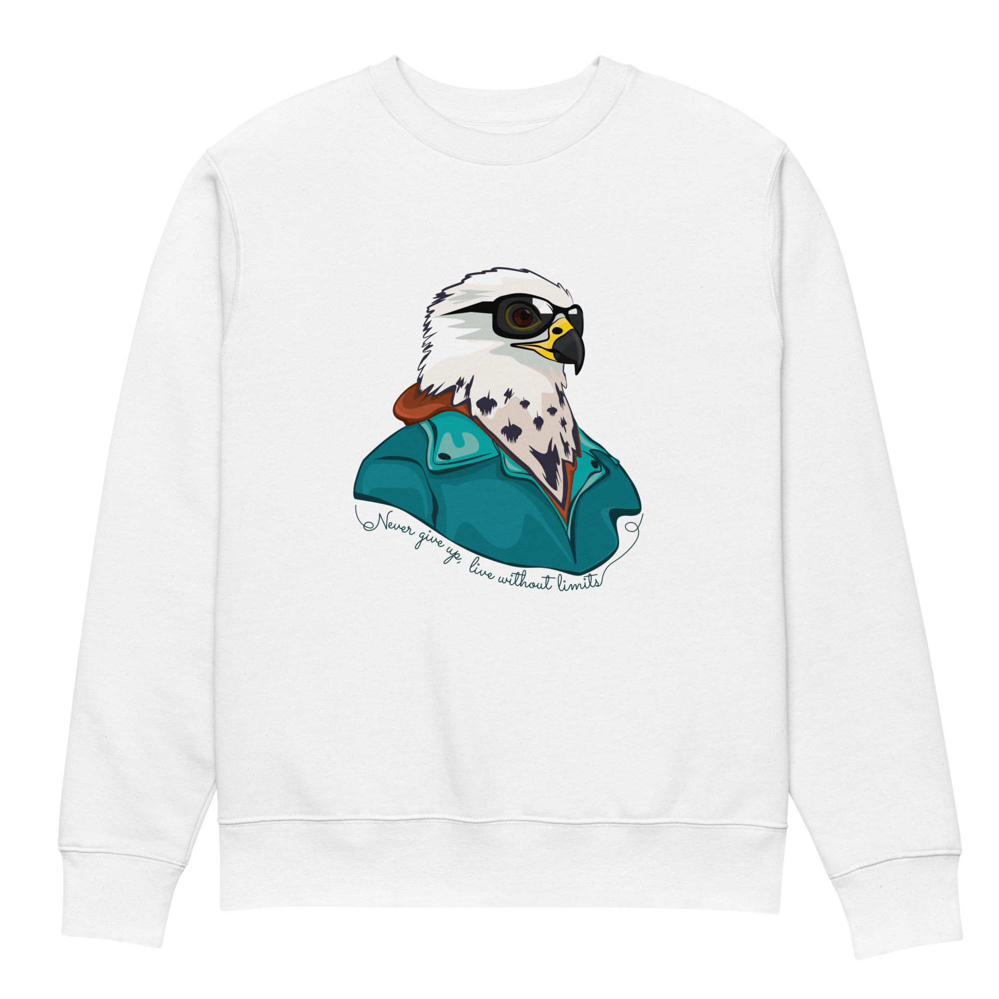 Unisex eco sweatshirt - Halcón Peregrino - Never give up...