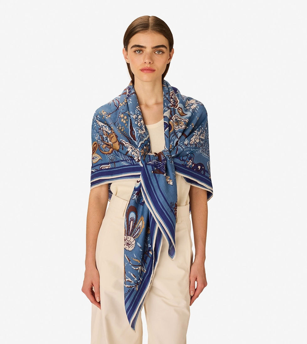 Miniature : INOUITOOSH -  Carré 130 Soie Coton PAGODE - BLEU