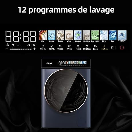 Miniatura: CHiQ CW106581AX Lave linge, 10 kg classe A-10%, 1400 tr/min, 12 cycles de lavage