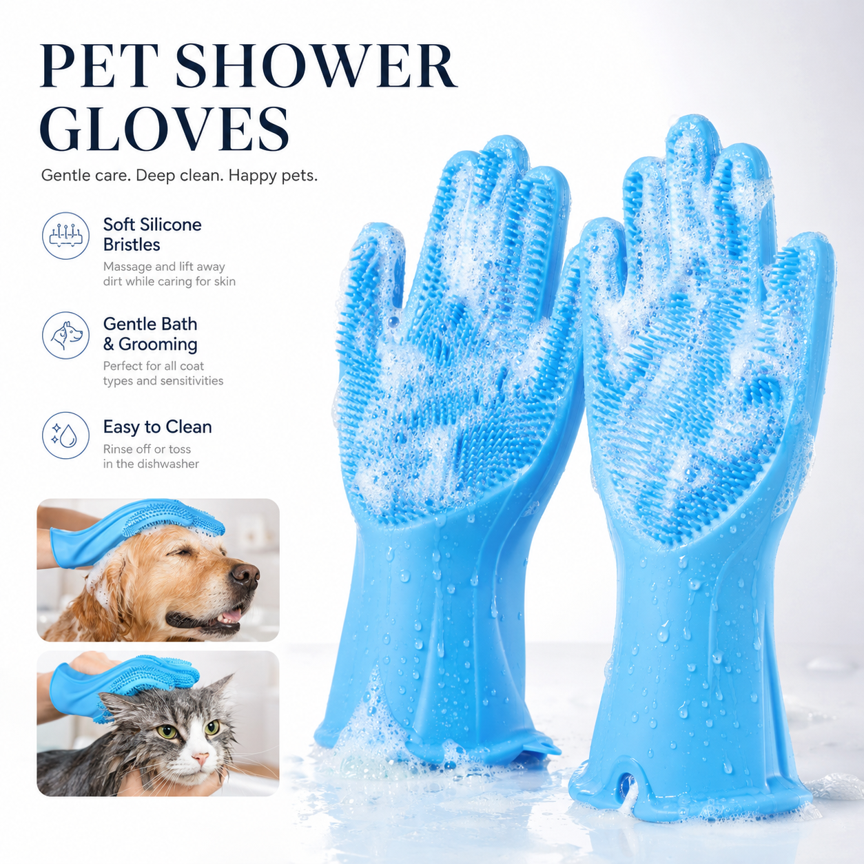 Pet Grooming Gloves for Dogs And Cats Silicone Bathing Shampoo Scrubber Dishwash