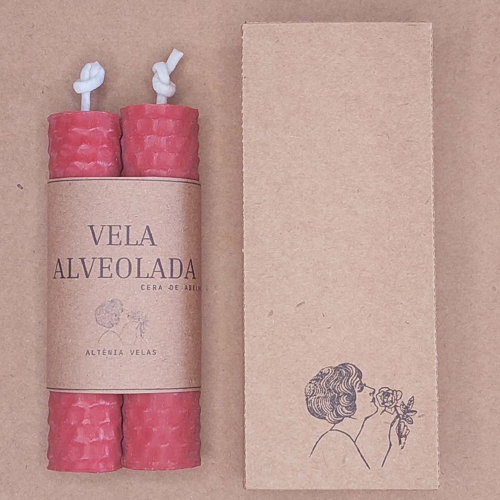 Miniatura: Caixa em papel kraft e duas vela decorativas alveoladas em diversas cores.