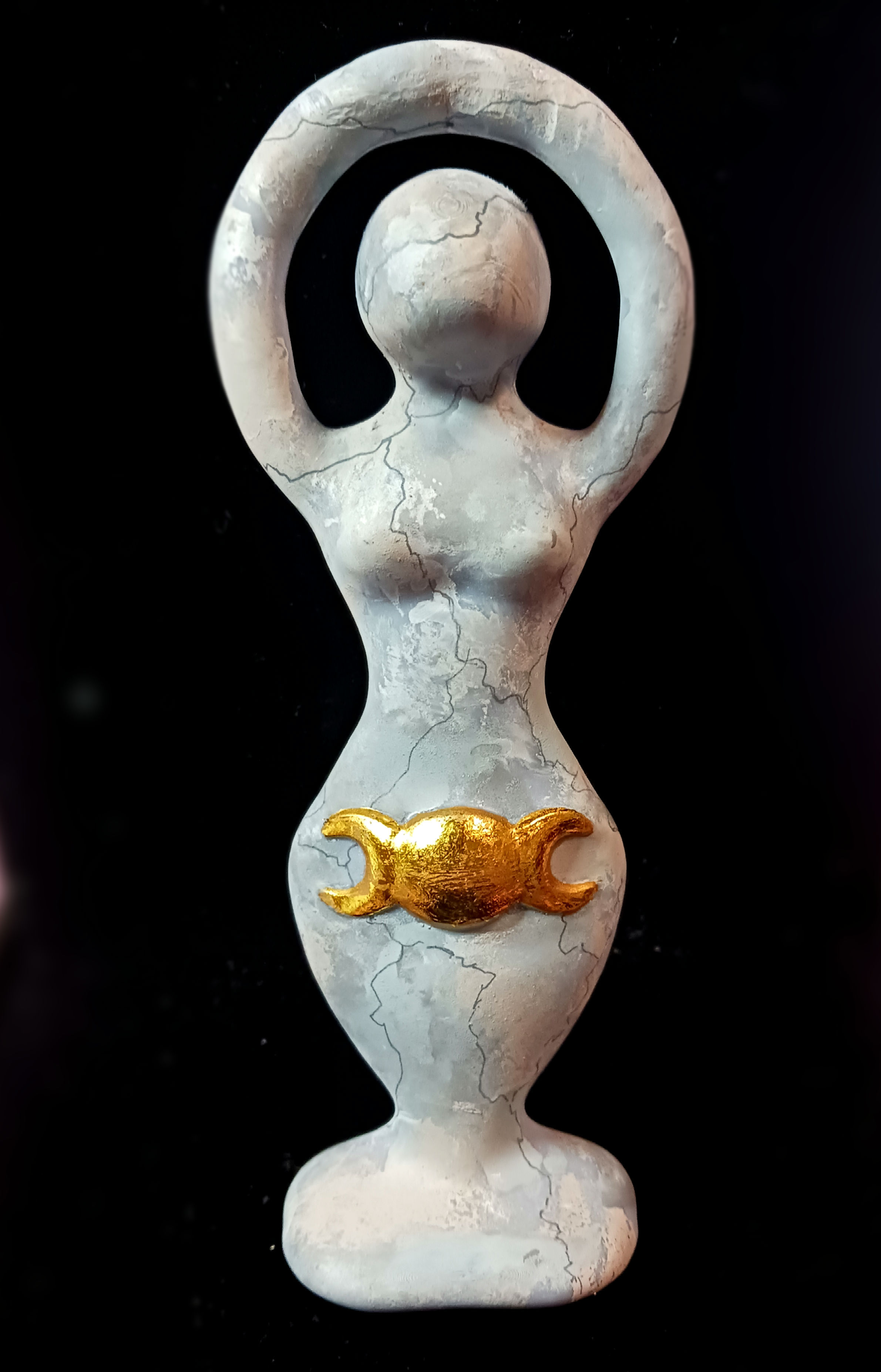 Statue de la Déesse Mère, Déesse avec triple lune, pour autel  Statue en resine de 18 cm, peinte à la main