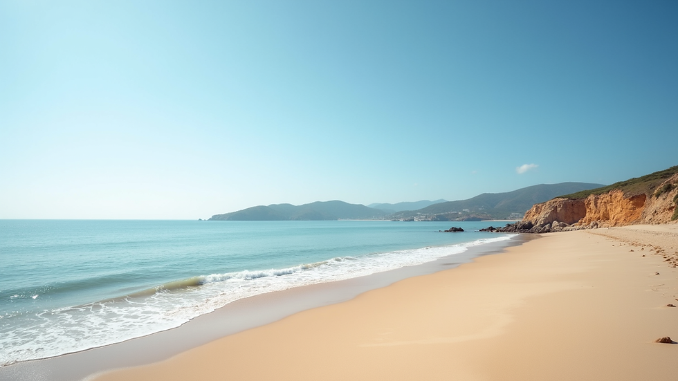 Wide angle view of Canasvieiras beach with calm sea and clear sky
