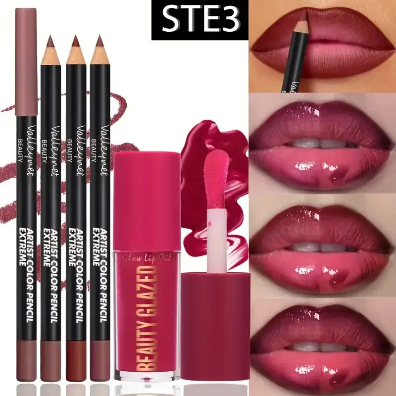 Thumbnail: 4pcs Lip Kit Set-3pcs Lip Liner+1pc Lip Glaze, Waterproof&Long-Lasting Matte