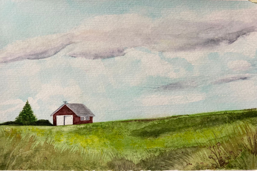 barn green fields weathervane weather coming