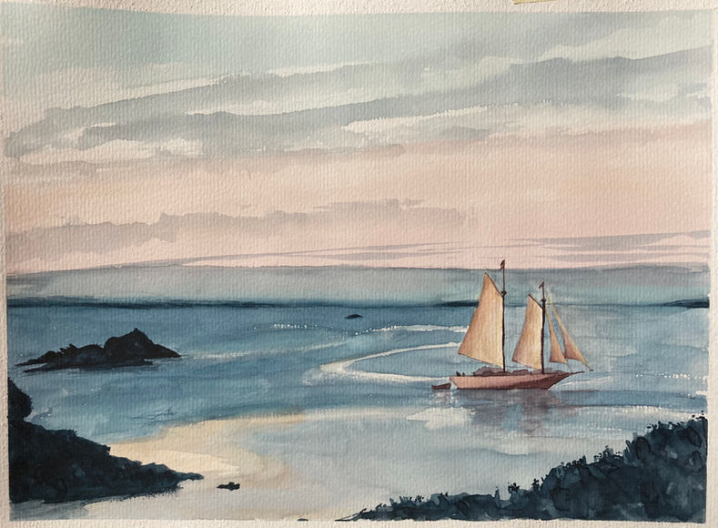 north haven, Maine, coast, Penobscot bay, schooner, watercolor