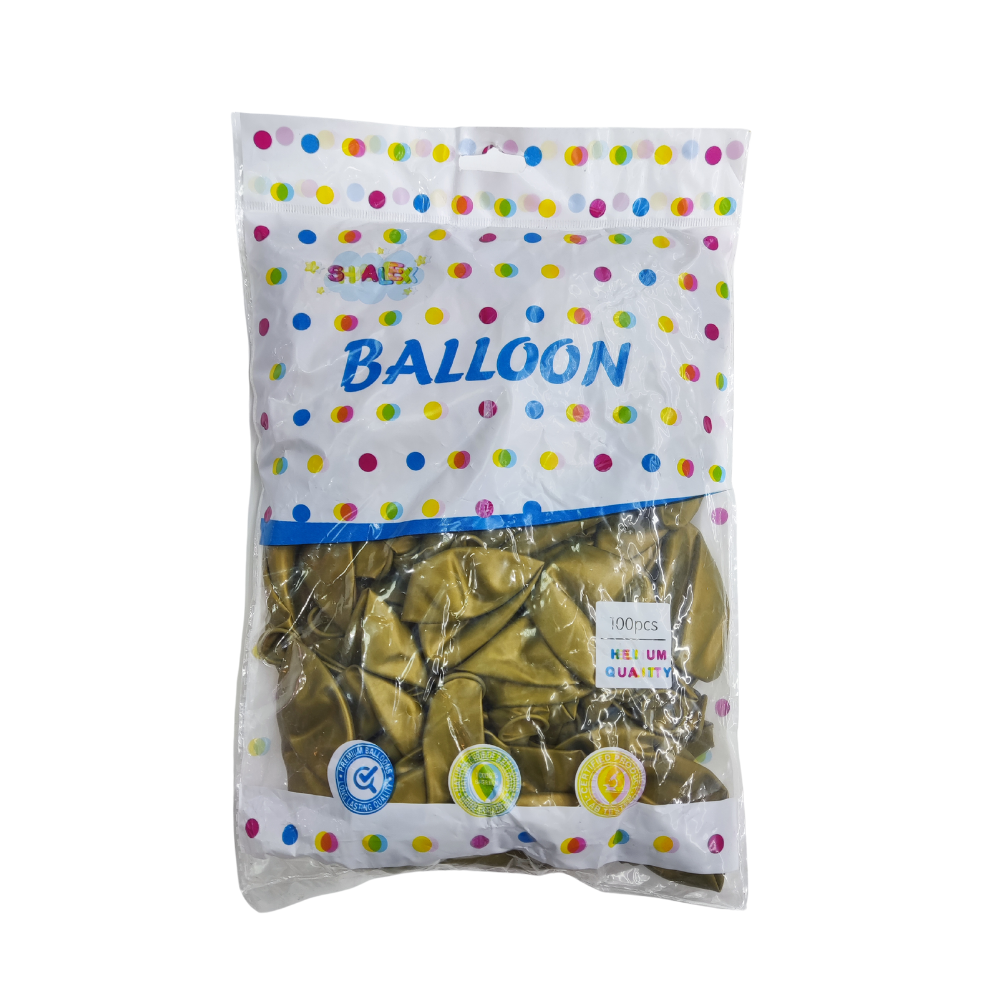 ოქროსფერი ბუშტები შეკვრით 100ც